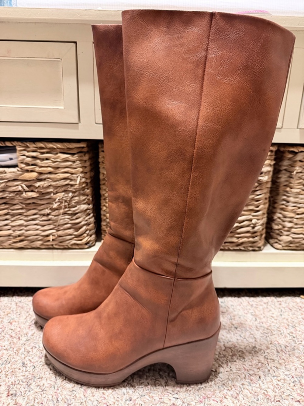 b.o.c. Tall Platform Heeled Boots in Cognac Brown